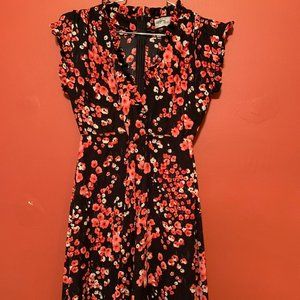 vintage floral print vneck midi dress